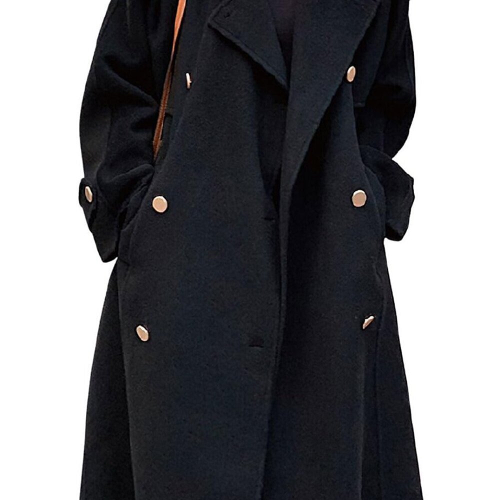 Women's Winter Double Breasted Wool Pea Coat Classic Elegant Midi Length